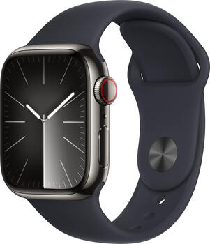 Apple Watch Series 9 (GPS + Cellular) 41mm Edelstahl graphit mit Sportarmband S/M Mitternacht