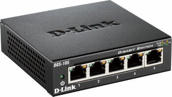 D-Link DGS-100 Desktop Gigabit Switch, 5x RJ-45, Backplane: 10Gb/s, lüfterlos, Metallgehäuse
