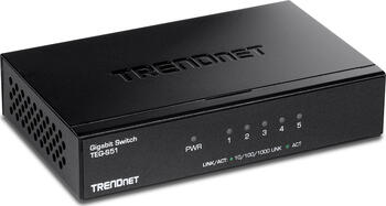 TRENDnet TEG-S Desktop Gigabit Switch, 5x RJ-45, Backplane: 10Gb/s, lüfterlos, Metallgehäuse