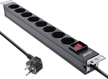 8-fach InLine 19 Zoll Steckdosenleiste mit Aluminiumprofil mit Schalter&comma; 2m&comma; 1HE