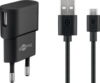 goobay 1.0 A USB 2.0-Netzteil Set, schwarz, inkl. 1m Micro USB Kabel
