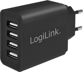 LogiLink 4x USB-Port mit 5V/4,8A, 24W für Fast Charging USB-Netzteil, schwarz