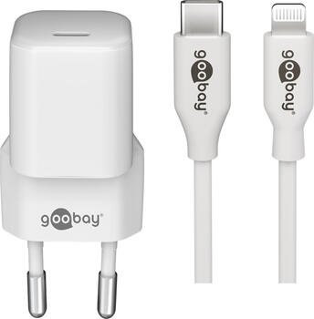goobay Lightning/USB-C PD-Ladeset (30 W) weiss inklusive USB-C auf Lightning Kabel für z.B. iPhone 12
