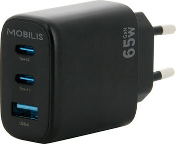 Mobilis Wall Charger - 65W - 2x USB C + 1x USB A - GaN