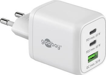 Goobay USB-C PD GaN Multiport-Schnellladeger&auml;t &lpar;65 W&rpar; wei&szlig; 2x USB-C-Anschl&uuml;sse &lpar;Power Delivery&rpar; und 1x USB-A-Anschluss