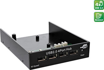 InLine USB 2.0 Hub, 4-fach für den 8,89cm (3,5) Schacht, schwarz