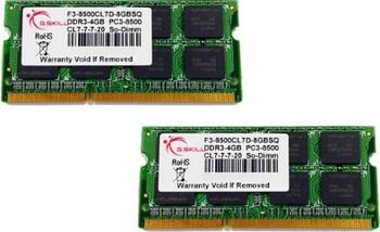 DDR3RAM 2x 4GB DDR3-1066 G.Skill SQ Series SO-DIMM, CL7-7-7-20 Kit