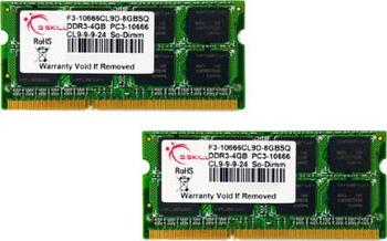 DDR3RAM 2x 4GB DDR3-1333 G.Skill SQ Series SO-DIMM, CL9-9-9-24 Kit