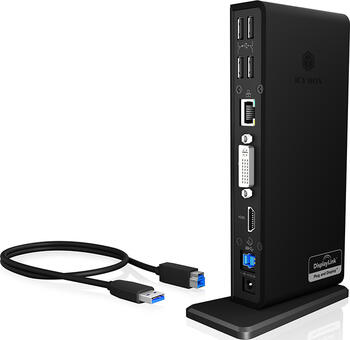 IcyBox USB 3.0 Multi-Dockingstation inkl. VGA/DVI-Adapter DVI/ HDMI/ USB 3.0/ 2.0/ Gb LAN/ Klinke