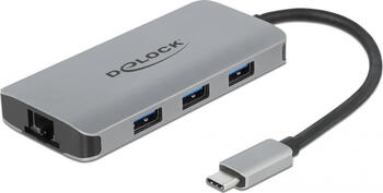 Delock USB 3.2 Gen 1 Hub mit 4 Ports und Gigabit LAN und PD 