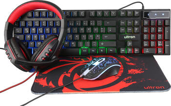Ultron Hawk Gaming Kit 4in1 Set, Layout: DE, Tastatur Set besteht aus: Tastatur, Maus, Mauspad, Headset