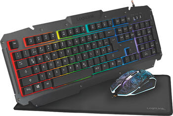 LogiLink Gaming-Tastatur-Set, beleuchtete Tastatur, beleuchtete Maus und Mauspad, USB, DE