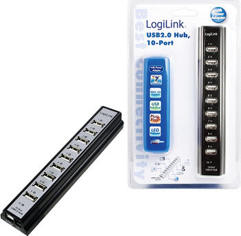 USB 2.0 HUB 10fach, Logilink UA0096 inkl. Netzteil 10x USB-A 2.0