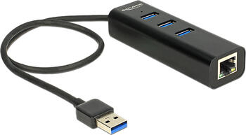 Delock 3 Port USB 3.0 Hub, 1x 1000Base-T, USB 3.0 