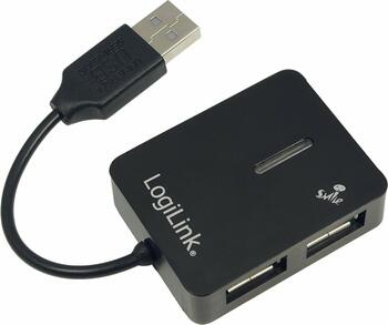 LogiLink Smile schwarz USB-Hub, 4x USB-A 2.0, USB-A 2.0 [Stecker]