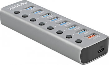 USB 3.2 Gen 1 Hub mit 7 Ports + 1 Schnellladeport + 1 USB-C PD 3.0 Port mit Schalter und Beleuchtung