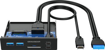 GrauGear USB-HUB, Kartenleser Multi Front Panel, Type-C USB 