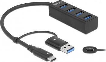 Delock 4 Port USB 3.2 Gen 1 Hub mit USB Type-C oder USB Typ-A Anschluss