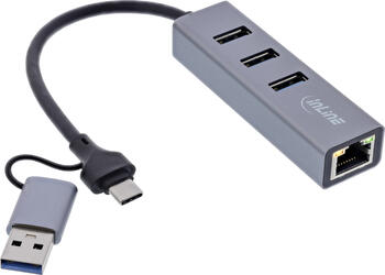 InLine 4in1 Gigabit Hub&comma; USB-C & USB-A&comma; 1x RJ45&comma; &comma; 3x USB 3&period;2 Gen&period;1&comma; bis zu 5 Gb&sol;s