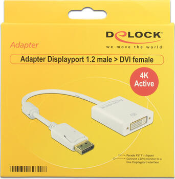 Adapter Displayport 1.2 Stecker > DVI Buchse 4K Aktiv weiss DeLock