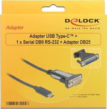 Delock Adapter USB Type-C &gt; 1 x Seriell DB9 RS-232 &plus; Adapter DB25