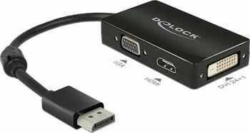 Delock Adapter DisplayPort 1.1 Stecker > VGA / HDMI / DVI Buchse Passiv schwarz