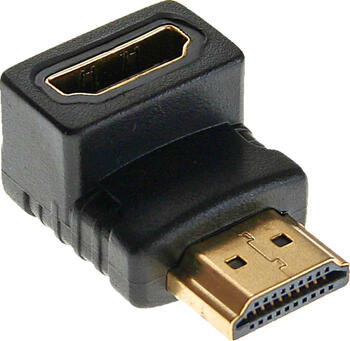 Inline HDMI Adapter, Stecker/ Buchse, gewinkelt unten, gold.