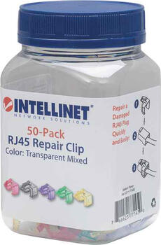 Intellinet 50er-Pack RJ45-Reparaturclips, zur Reparatur von RJ45-Modularsteckern, verschiedene Farben, 50 Stück