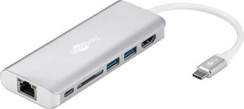 goobay USB-C auf HDMI, USB-C, USB 3.0, Ethernet Adapter mit SD Karten Slot - Mehrfachconnector