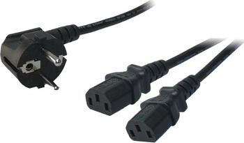 1,5m Netzkabel Stecker-Typ F gewinkelt auf 2x Kaltgerätestec 1,5m Netzkabel Stecker-Typ F gewinkelt auf 2x Kaltgerätestec