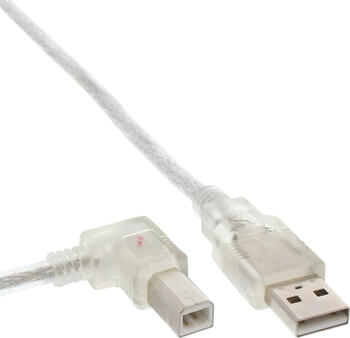 3m USB 2.0-Kabel TypA auf TypB links abgewinkelt, transp. 3m USB 2.0-Kabel TypA auf TypB links abgewinkelt, transp.