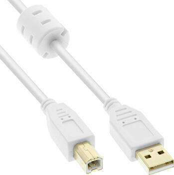 2m USB 2&period;0 Kabel&comma; A an B&comma; wei&szlig; &sol; gold&comma; mit Ferritkern InLine