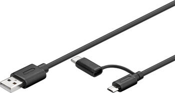 1m USB 2.0-Kabel TypA auf 2in1 Micro-B Stecker mit USB-C Adapter