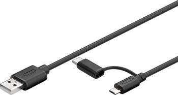1m USB 2.0-Kabel TypA auf 2in1 Micro-B Stecker mit USB-C Adapter 1m USB 2.0-Kabel TypA auf 2in1 Micro-B Stecker mit USB-C Adapter