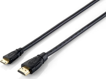 2m High Speed HDMI Kabel mit Ethernet Typ A/Typ C Mini, schwarz, Equip