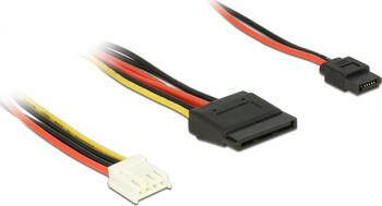0,24m Delock Kabel Power Floppy 4 Pin Strom Buchse > SATA 15 Pin Buchse (5 V + 12 V) + Slim SATA 6 Pin Buchse (5 V)