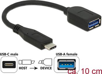 0,1m Delock Adapter SuperSpeed USB USB Type-C Stecker > USB Typ-A Buchse koaxial schwarz Premium