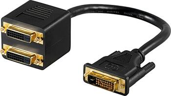 0,1m DVI Adapterkabel, DVI-D-Stecker Dual-Link (24+1 pin) > 2x DVI-D-Buchse Dual-Link (24+1 Pin)