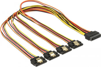 0,5m Delock Kabel SATA 15 Pin Strom Stecker mit Einrastfunktion > SATA 15 Pin Strom Buchse 4 x gerade