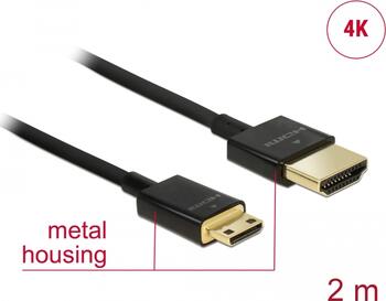 2 m Slim High Speed HDMI mit Ethernet - HDMI-A Stecker > HDMI Mini-C Kabel