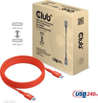 2m Club 3D USB 2&period;0 Typ-C Kabel&comma; 480Mb&sol;s 240W PD EPR&comma; USB-C 2&period;0 Stecker auf USB-C 2&period;0