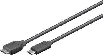 1m USB 3.0 Kabel Micro-USB B auf USB-C stecker/stecker, bis zu 15 W, schwarz