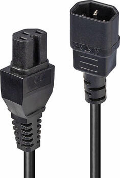 2m Lindy 230V Stromkabel, IEC C14 > IEC C15 Stecker/ Buchse, schwarz 2m Lindy 230V Stromkabel, IEC C14 > IEC C15 Stecker/ Buchse, schwarz