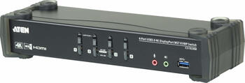 4-Port KVM-Switch DisplayPort 1.2, HDMI 2.0 mit 2x USB-A 2.0 / 2x Klinke Aten