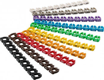 Kabelmarker-Clips  Ziffern 0-9 , für Kabeldurchmesser bis 6 mm, farbige Kennzeichnungsringe 10x 10 Stück