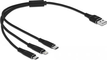 0,3m Delock USB Ladekabel 3 in 1 für Lightning, Micro USB, USB Type-C schwarz