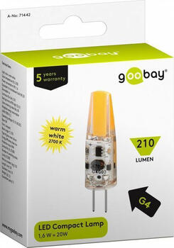 goobay LED Kompaktlampe, 1,6 W Sockel G4, ersetzt 20 W, warm 