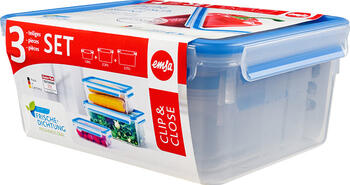 Emsa Clip&Close rechteckig Aufbewahrungsbehälter-Set, 3-tlg. blau
