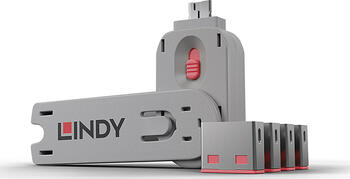 Lindy USB Port Blocker - Pack 4, mit Schlüssel: Pink 