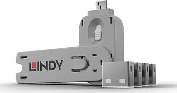 Lindy USB Port Blocker - Pack 4, mit Schlüssel: Weiss 